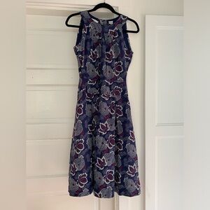 Albert Nipon American designer silk sleeveless blue floral abstract midi dress 6